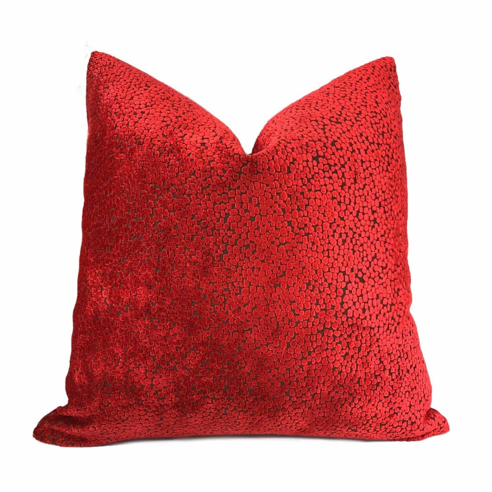 Velvet Pillow Cover with Red, Black & Off White | Front side is Traditional 100% Silk Velvet, Back side is Red Fabric, Ikat 2024 Limited Edition