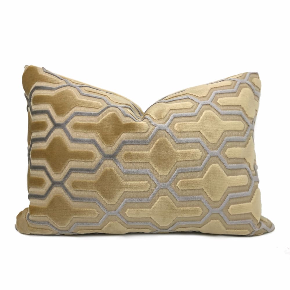 Blue Cream Trellis Velvet Throw Pillow Cover