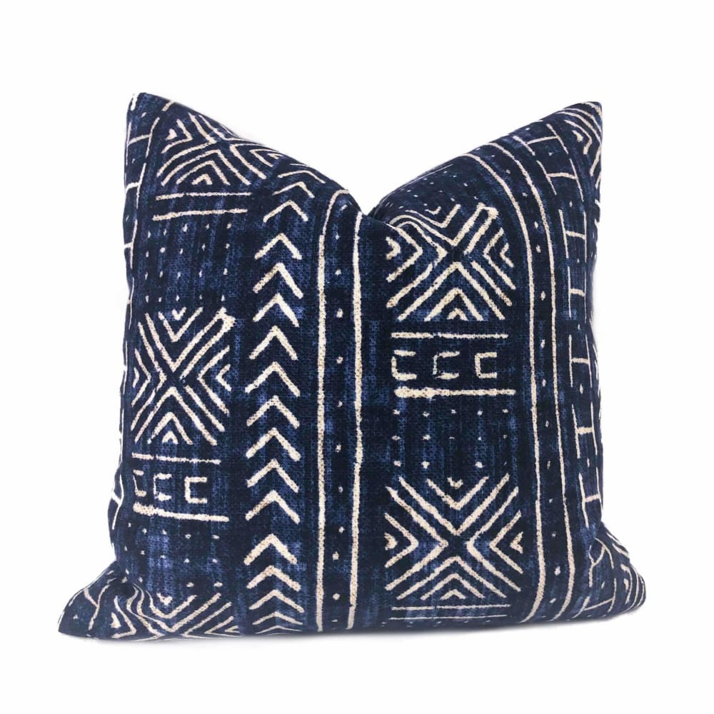 MUD CLOTH | 61” x 41” Indigo Blue + store White Oyster Mali Bologan Mud Cloth Fabric in a Primitive Tribal Design