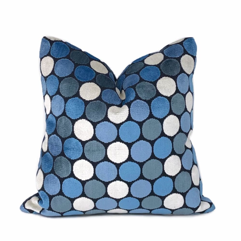 Kendall Blue White Large Polka Dot Velvet Pillow Cover