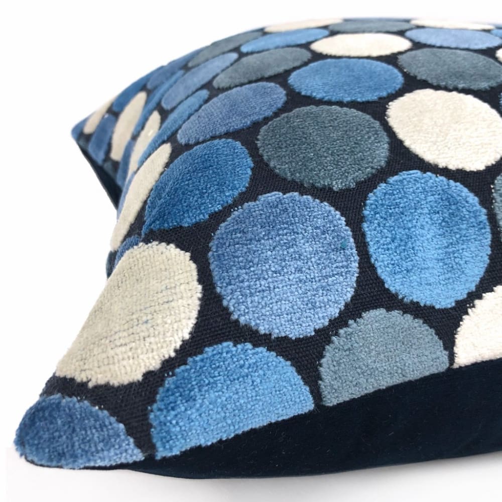 Kendall Blue White Large Polka Dot Velvet Pillow Cover