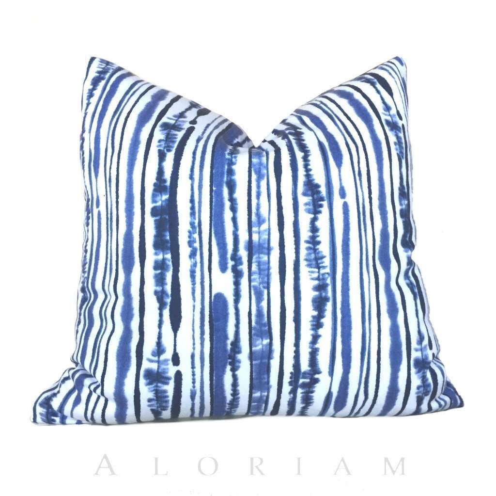 18X18 Dark Blue and White Abstract Stripe Throw Pillow