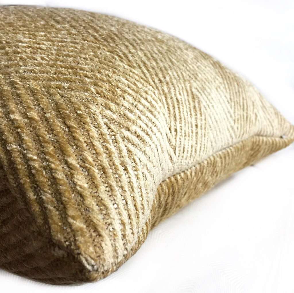 Tan Brown Textured Herringbone Chevron Chenille Pillow Cover