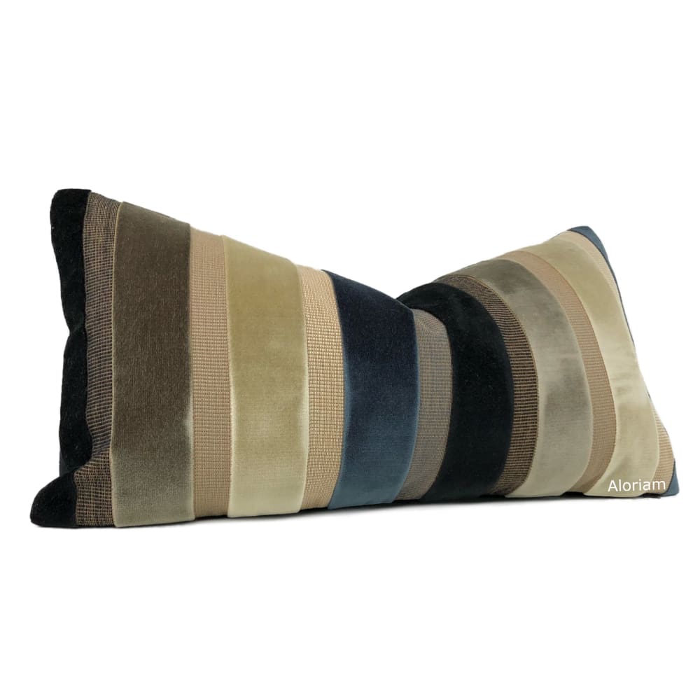 Taupe, Steel Blue, Gray Chevron Velvet Throw Pillow Cover