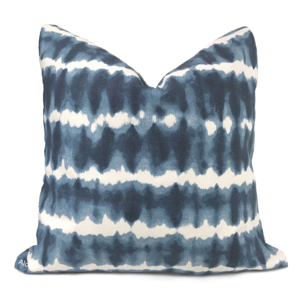 Zeno Navy Blue White Tie Dye Stripes Pillow Cover Aloriam