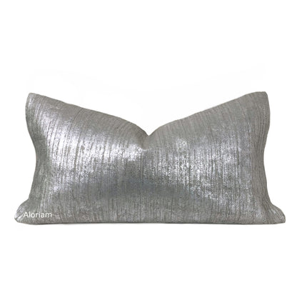 Luna I Metallic Silver Gray Pillow Cover