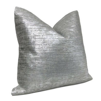 Luna I Metallic Silver Gray Pillow Cover