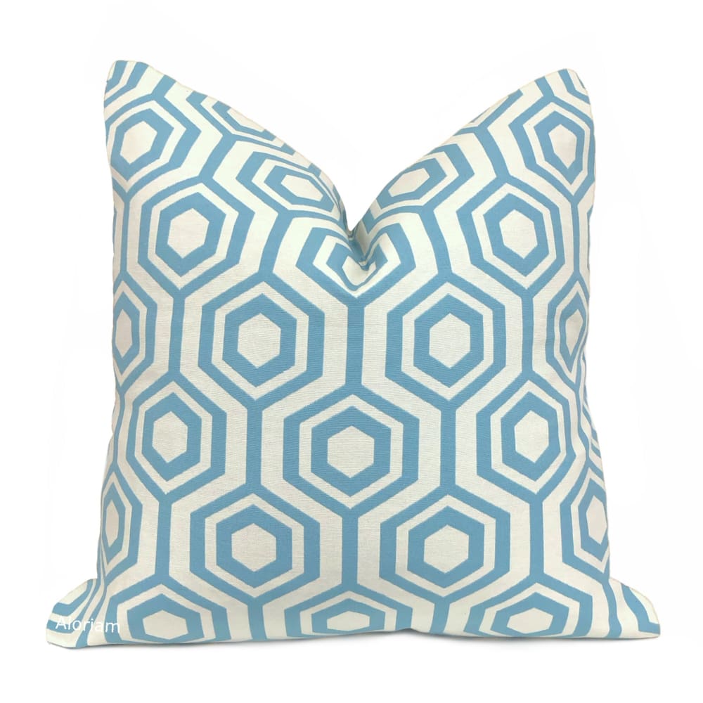 Aidan Blue Warm White Hexagon Pillow Cover - Aloriam