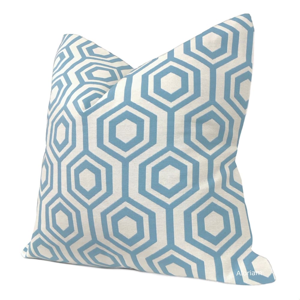 Aidan Blue Warm White Hexagon Pillow Cover - Aloriam