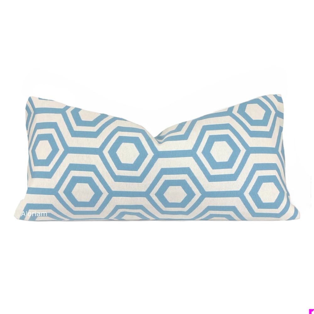 Aidan Blue Warm White Hexagon Pillow Cover - Aloriam