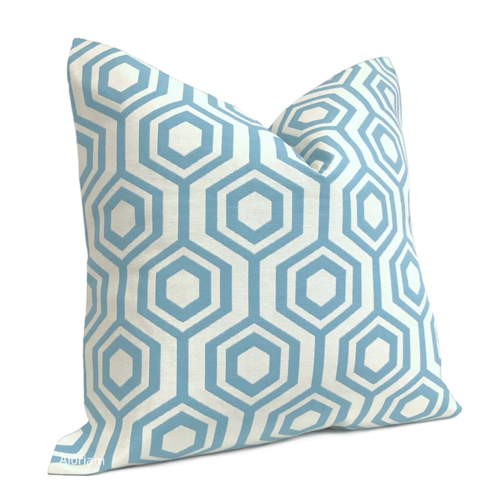 Aidan Blue Warm White Hexagon Pillow Cover - Aloriam