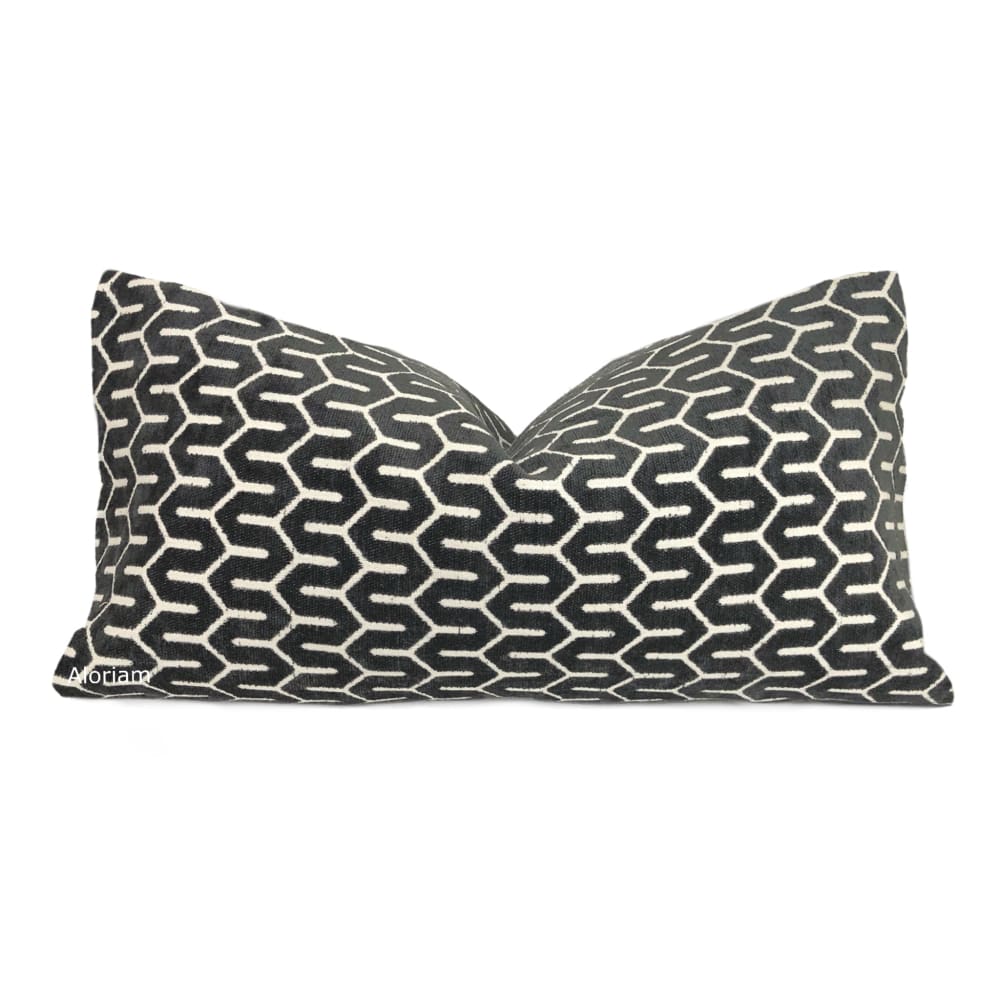 Albrecht Black Geometric Chenille Pillow Cover - Aloriam