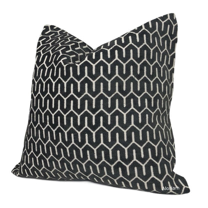 Albrecht Black Geometric Chenille Pillow Cover - Aloriam