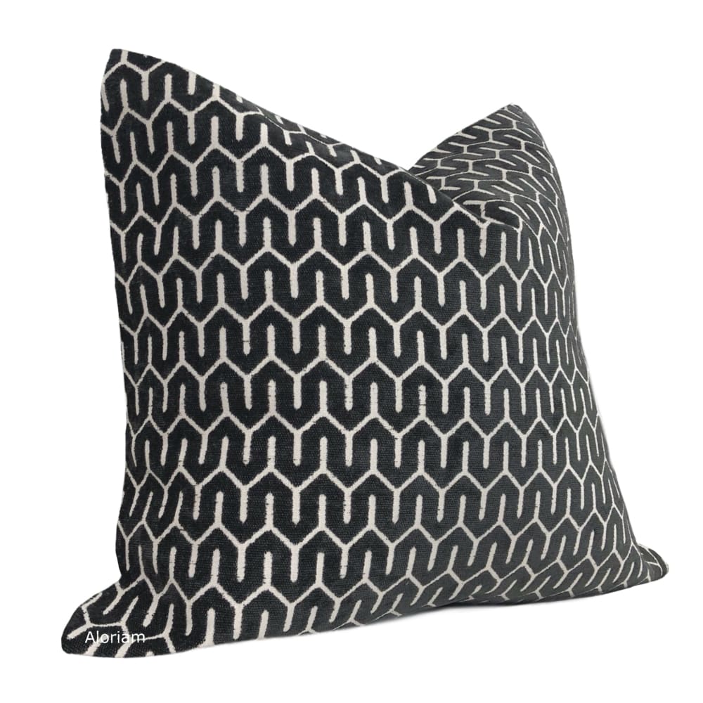 Albrecht Black Geometric Chenille Pillow Cover - Aloriam