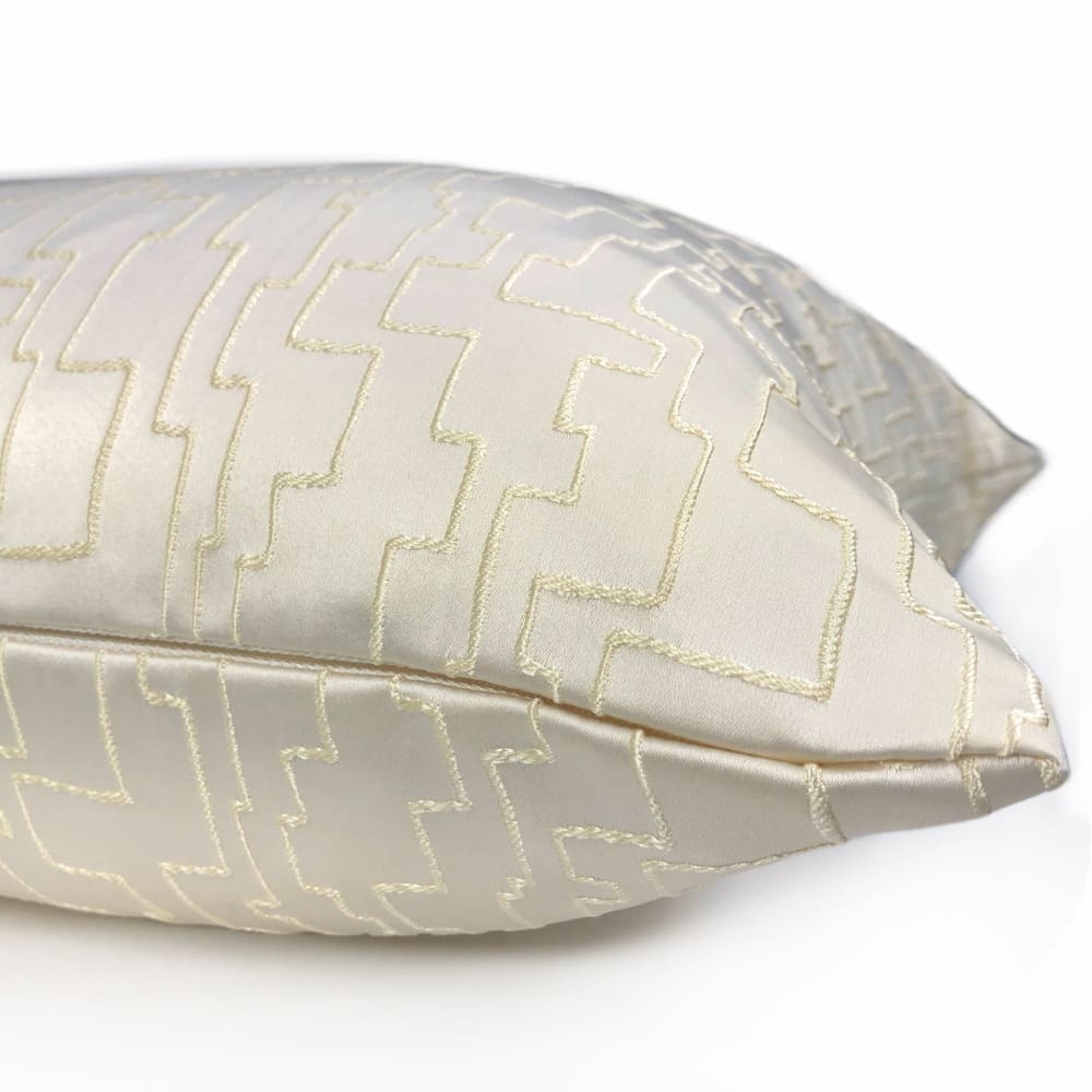 Aurelius Two Tone Cream Embroidered Sateen Maze Pillow Cover - Aloriam