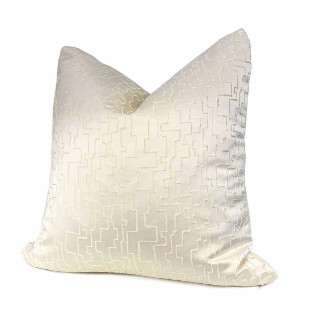 Aurelius Two Tone Cream Embroidered Sateen Maze Pillow Cover - Aloriam