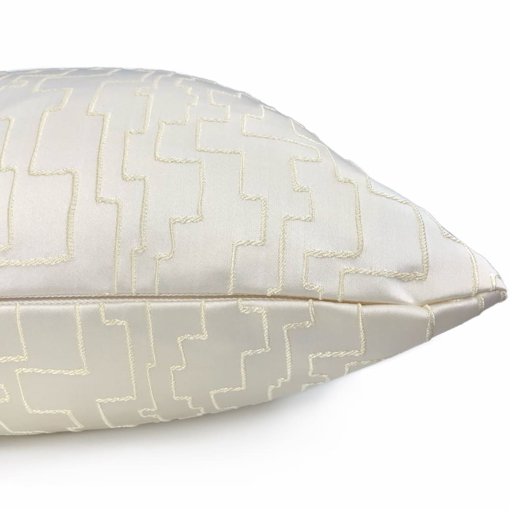 Aurelius Two Tone Cream Embroidered Sateen Maze Pillow Cover - Aloriam