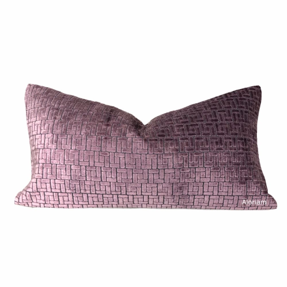 Bari Mauve Purple Velvet Geometric Lattice Pillow Cover - Aloriam