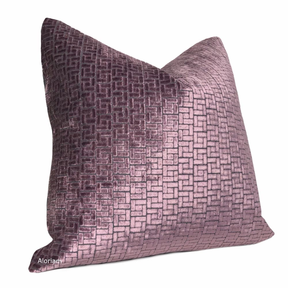 Bari Mauve Purple Velvet Geometric Lattice Pillow Cover - Aloriam