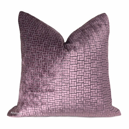 Bari Mauve Purple Velvet Geometric Lattice Pillow Cover - Aloriam