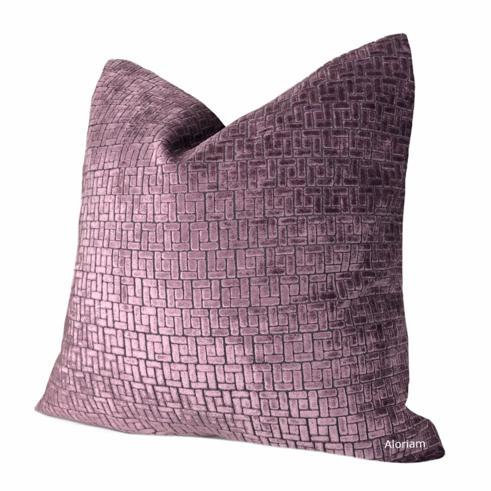 Bari Mauve Purple Velvet Geometric Lattice Pillow Cover - Aloriam