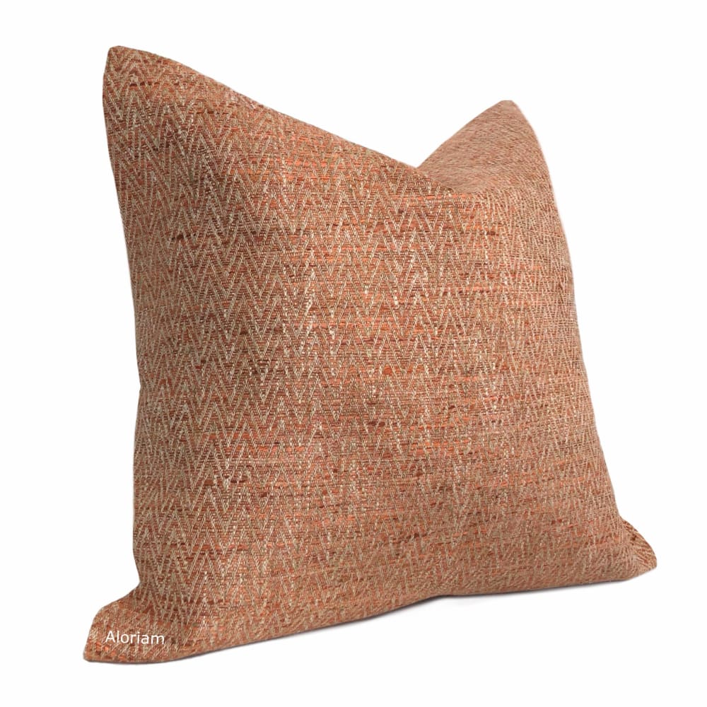 Beringer Terracotta Orange Beige Herringone Pillow Cover (Fabric by the Yard available)c - Aloriam