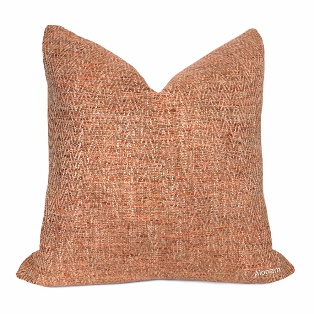 Beringer Terracotta Orange Beige Herringone Pillow Cover (Fabric by the Yard available)c - Aloriam