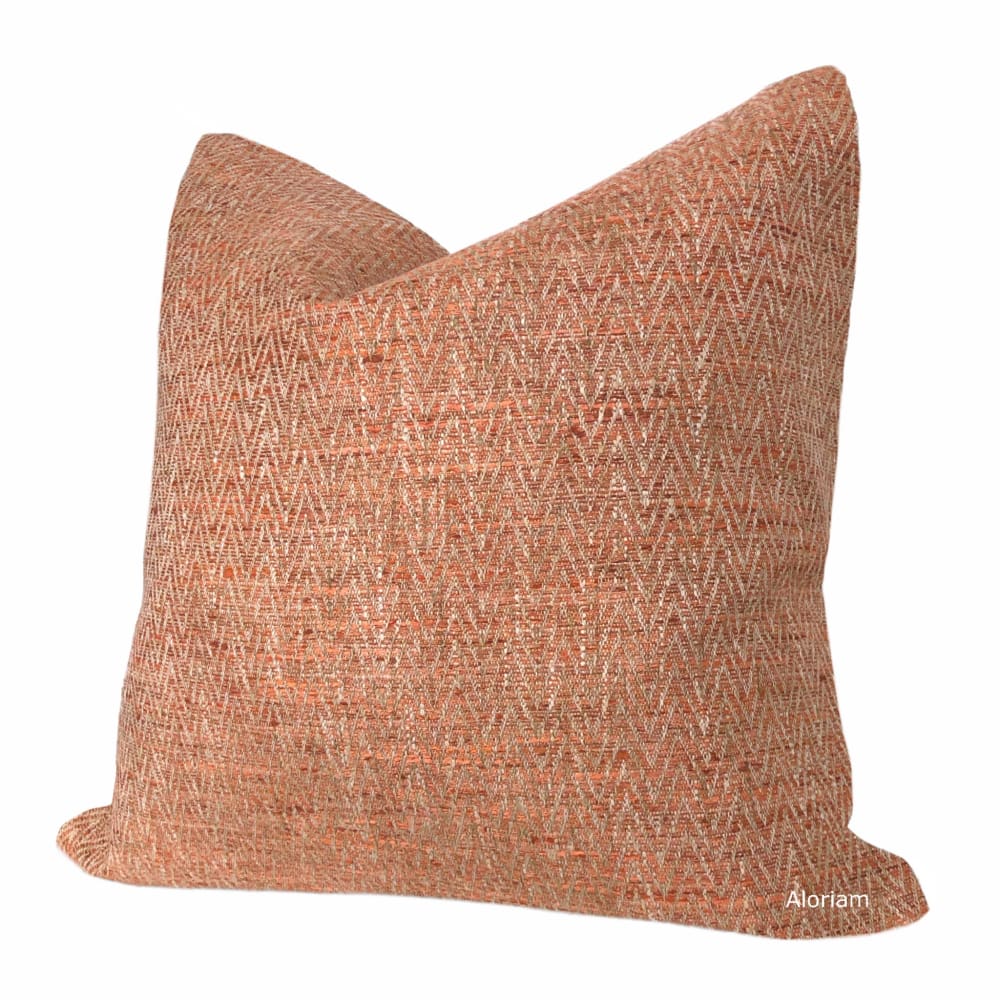 Beringer Terracotta Orange Beige Herringone Pillow Cover (Fabric by the Yard available)c - Aloriam