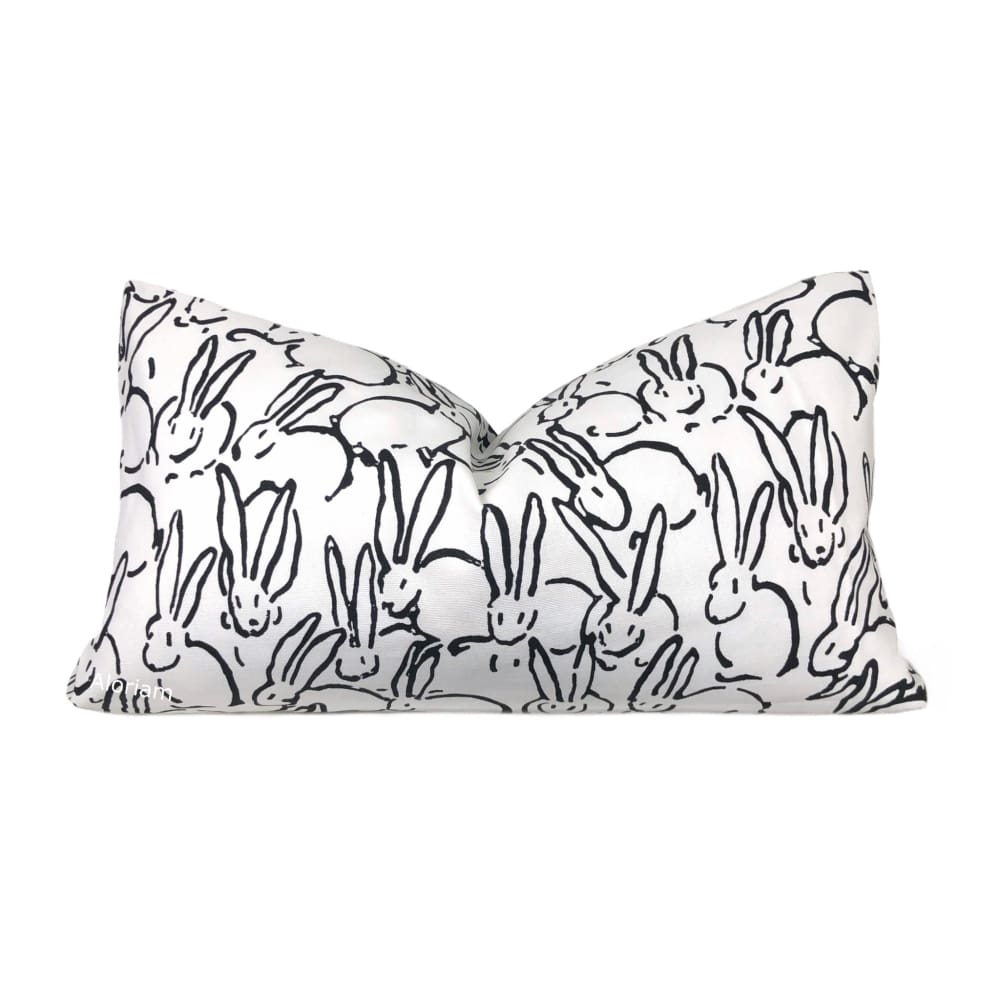 Bunny Hop Black White Rabbit Print Pillow Cover - Aloriam