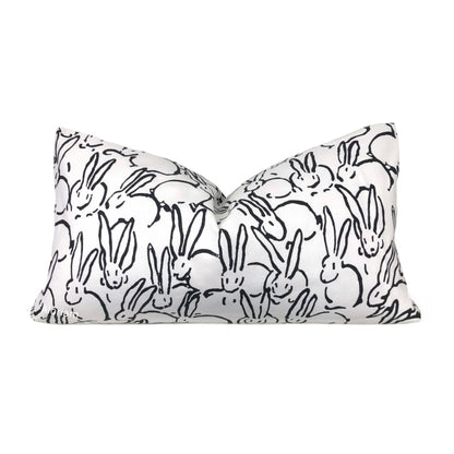 Bunny Hop Black White Rabbit Print Pillow Cover - Aloriam