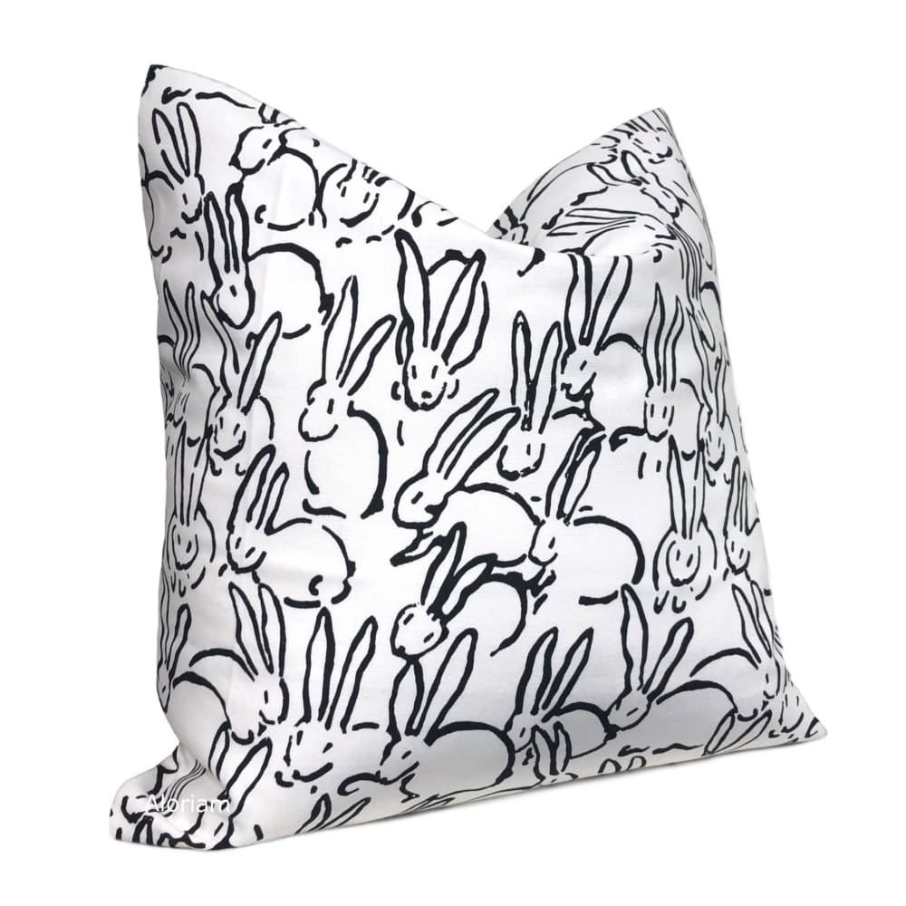 Bunny Hop Black White Rabbit Print Pillow Cover - Aloriam