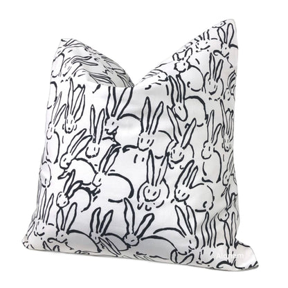 Bunny Hop Black White Rabbit Print Pillow Cover - Aloriam