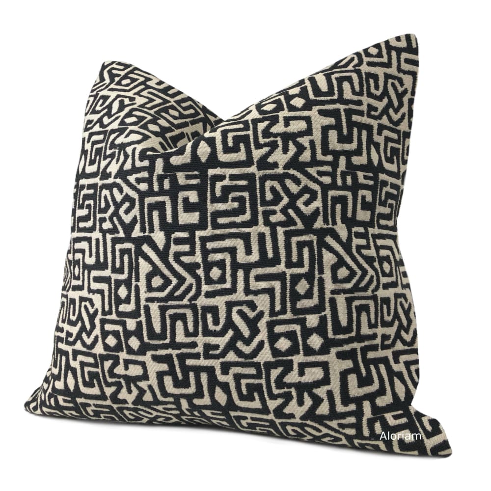 Cairo Black Beige Ethnic Glyphs Pillow Cover - Aloriam