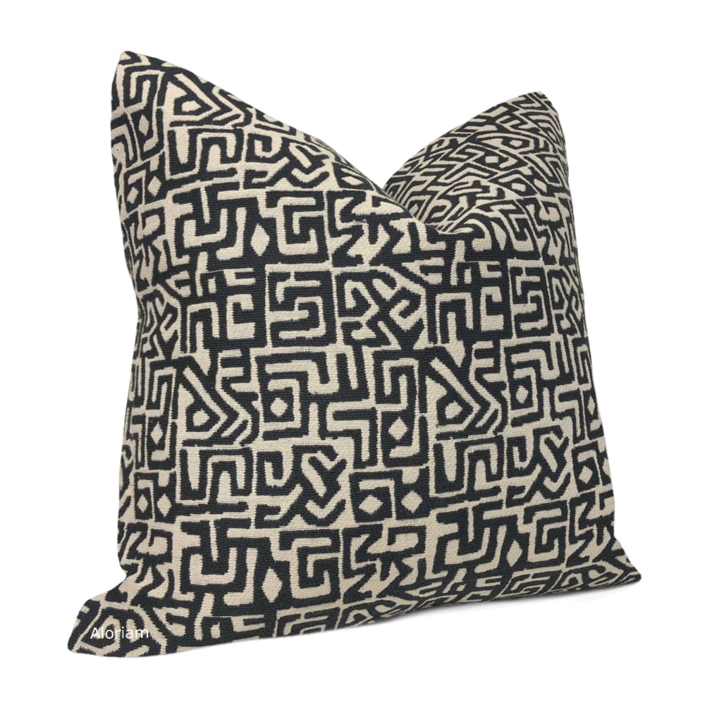 Cairo Black Beige Ethnic Glyphs Pillow Cover - Aloriam