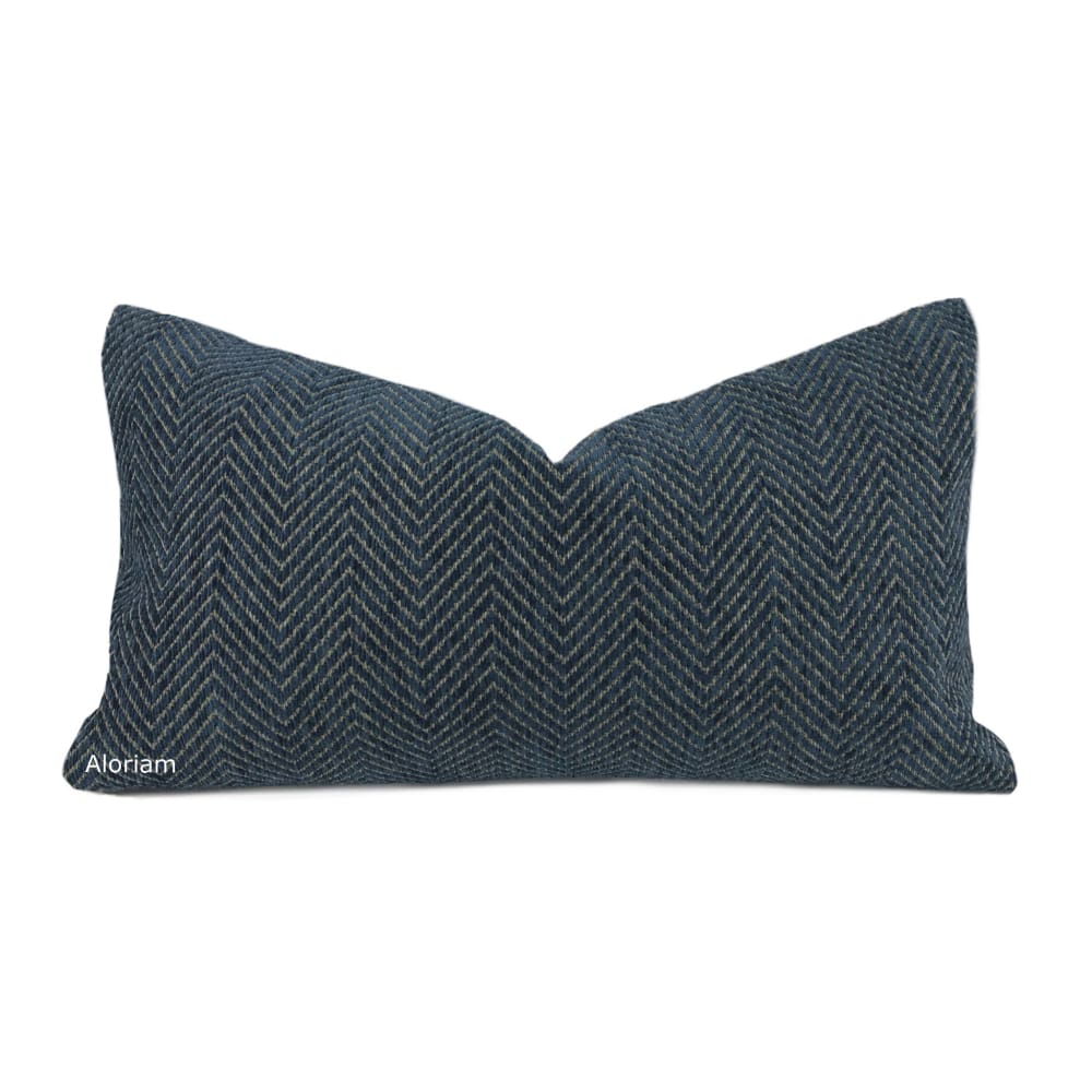 Cambridge Dark Blue Herringbone Chenille Pillow Cover - Aloriam