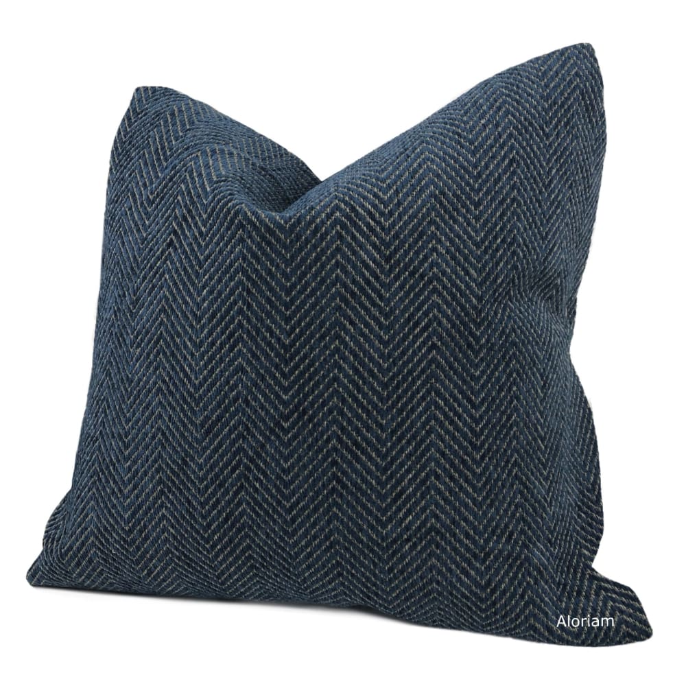 Cambridge Dark Blue Herringbone Chenille Pillow Cover - Aloriam