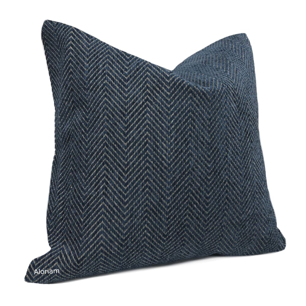 Cambridge Dark Blue Herringbone Chenille Pillow Cover - Aloriam