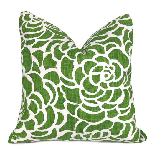 Caroline Green White Peony Modern Floral Print Pillow Cover - Aloriam