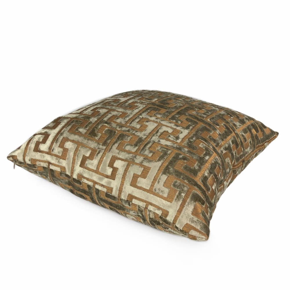 Centurion Greek Key Fretwork Taupe Bronze Cut Velvet Pillow Cover (Fabric by the Yard available) - Aloriam