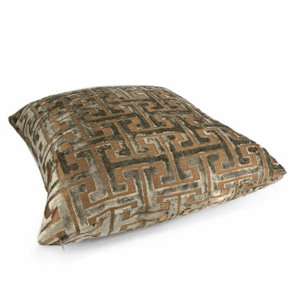 Centurion Greek Key Fretwork Taupe Bronze Cut Velvet Pillow Cover (Fabric by the Yard available) - Aloriam