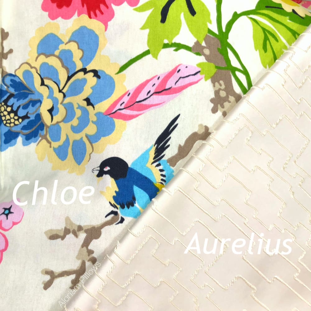 Chloe Blue Yellow Green Pink Cream Floral Birds Print Pillow Cover - Aloriam