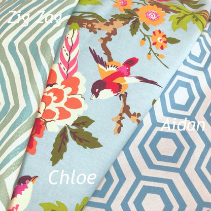 Chloe III Blue Orange Pink Green Floral Birds Print Pillow Cover - Aloriam