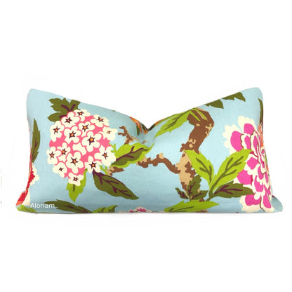 Chloe III Blue Orange Pink Green Floral Birds Print Pillow Cover - Aloriam