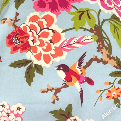 Chloe III Blue Orange Pink Green Floral Birds Print Pillow Cover - Aloriam