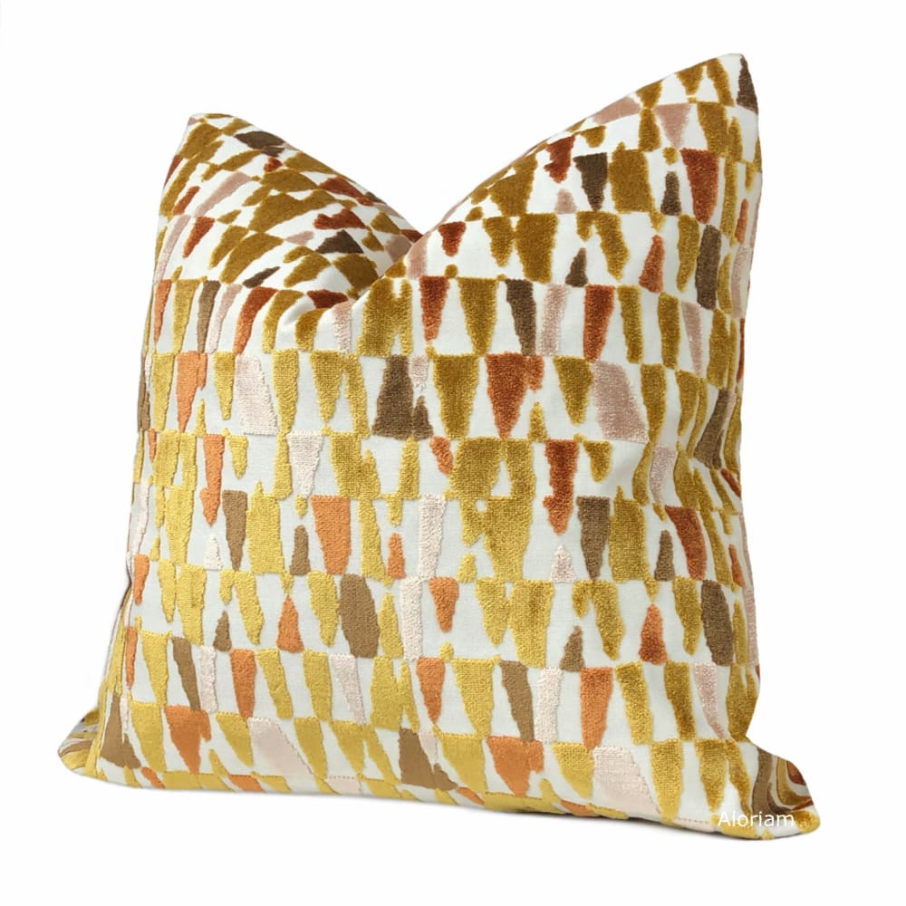 Cyrus Gold Orange Brown Cream Velvet Pillow Cover - Aloriam