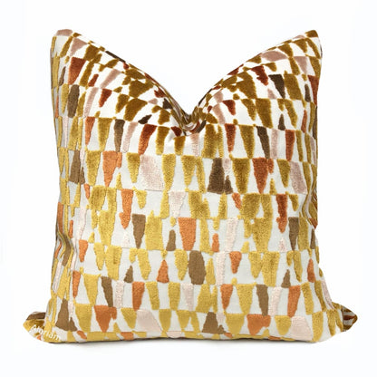 Cyrus Gold Orange Brown Cream Velvet Pillow Cover - Aloriam