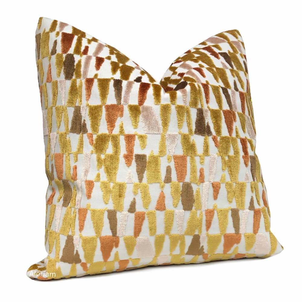 Cyrus Gold Orange Brown Cream Velvet Pillow Cover - Aloriam