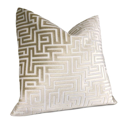 Eugene Champagne Cream Greek Key Velvet Pillow Cover - Aloriam