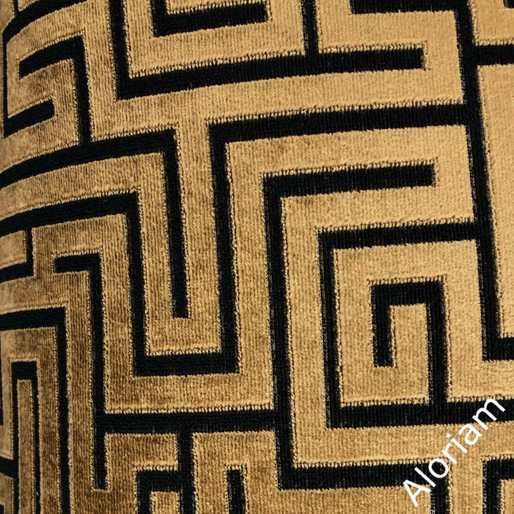 Eugene Copper Brown Black Greek Key Velvet Pillow Cover - Aloriam