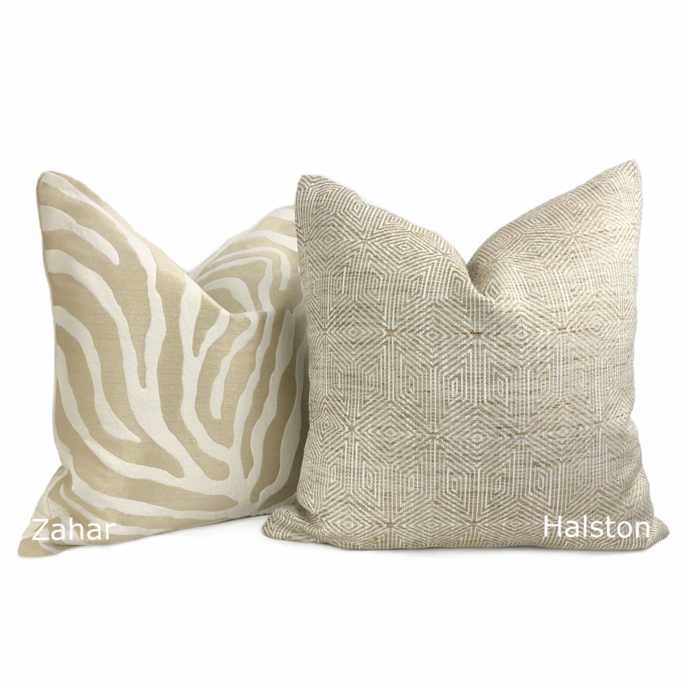 Halston Tan Brown & Cream Geometric Pillow Cover - Aloriam